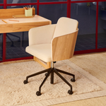 MADAI Desk chair in beige chenille and ash veneer with natural finish