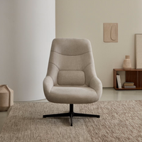 CELIDA Swivel armchair in beige chenille and steel with black finish