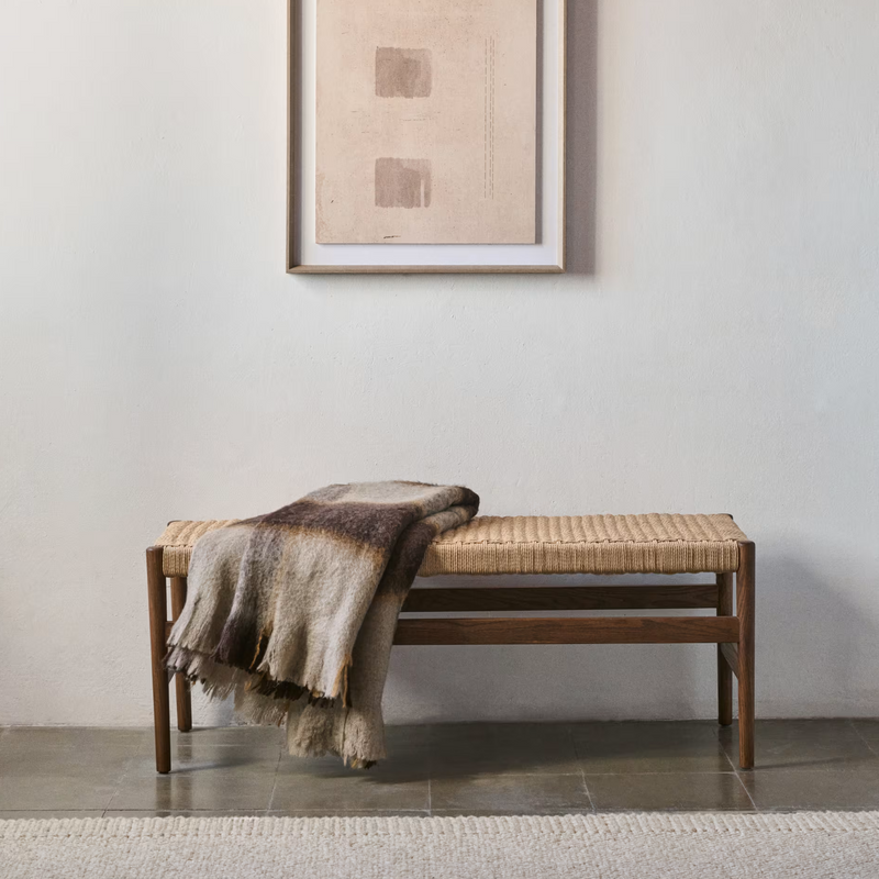 ZAIDE klupa od punog hrastovog drva sa sjedalom od konopa, 120 cm