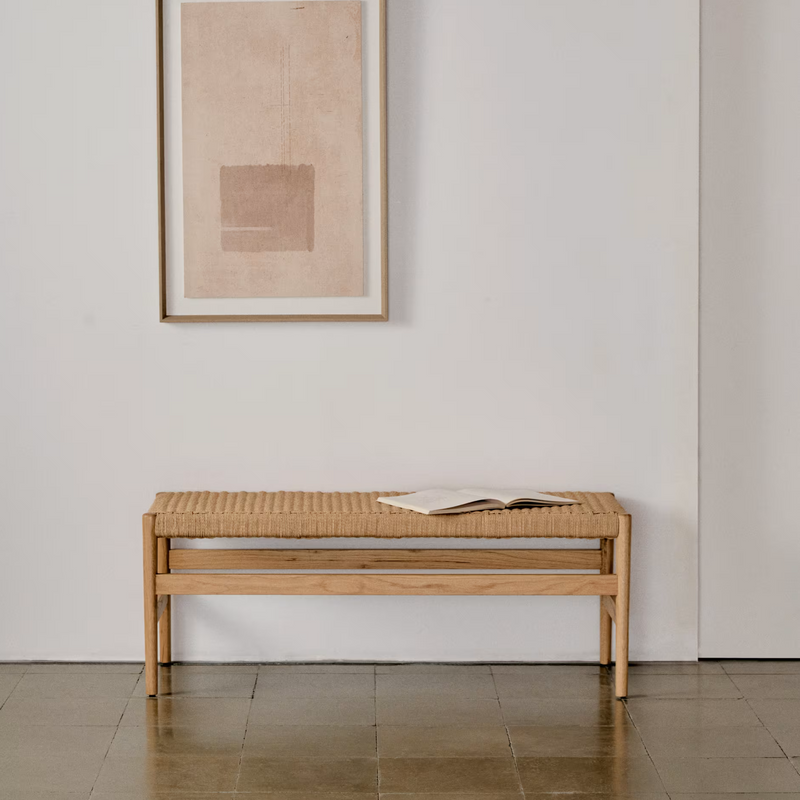 ZAIDE klupa od punog hrastovog drva sa sjedalom od konopa, 120 cm