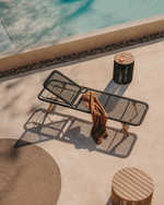 DANDARA Ležaljka s čeličnom konstrukcijom, bež užetom i nogama od punog bagremovog drva