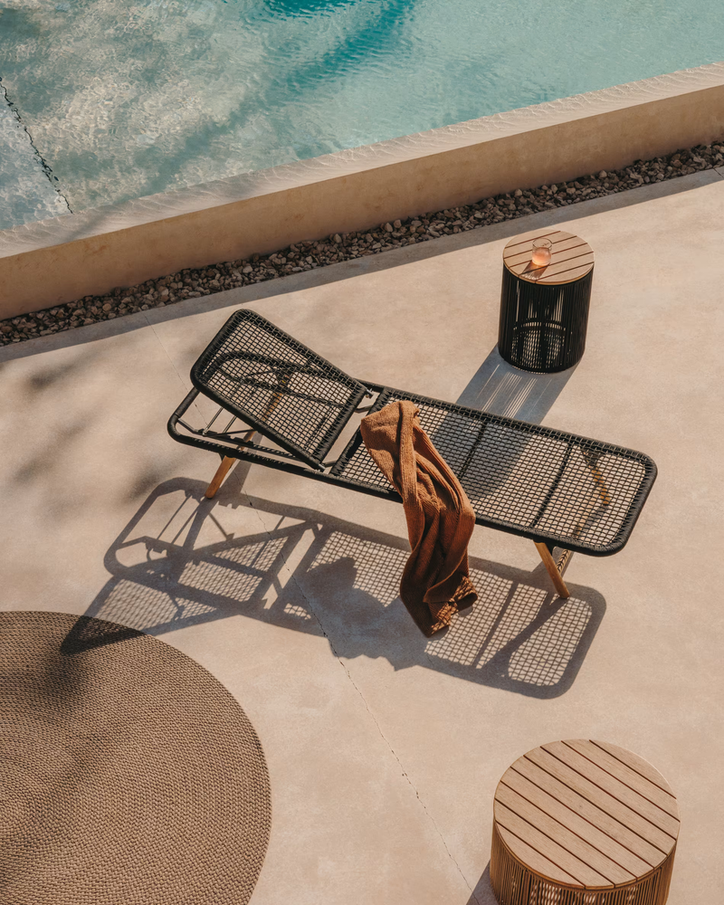 DANDARA Ležaljka s čeličnom konstrukcijom, bež užetom i nogama od punog bagremovog drva