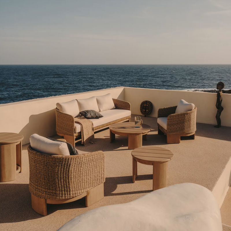 XORIGUER 3-seater sofa in synthetic rattan and 100% FSC solid eucalyptus wood