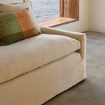 ZENIRA Sofa with removable cover and beige cotton and linen cushions, 230 cm