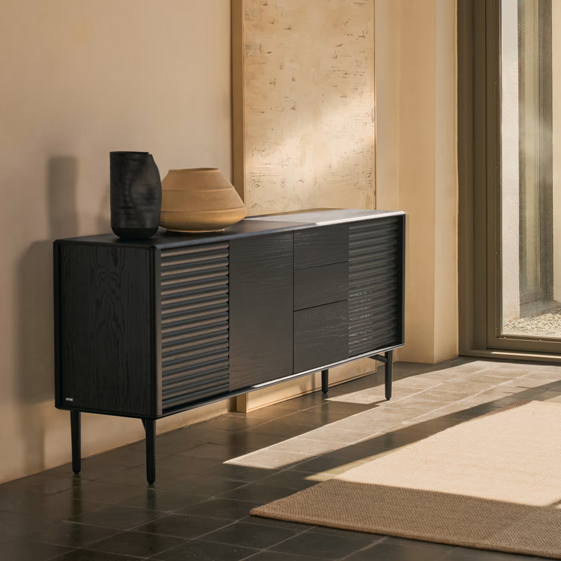 LENON Sideboard 3 doors and 3 drawers solid wood and black oak veneer