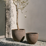 SERILI Set of 2 dark grey cement and fiberglass plant pots
