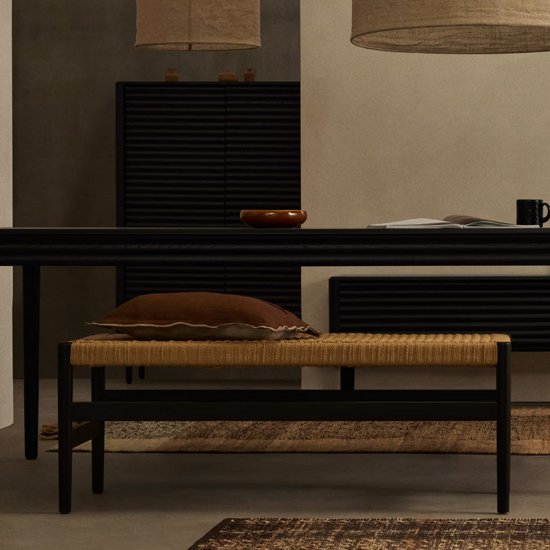 ZAIDE klupa od punog hrastovog drva sa sjedalom od konopa, 120 cm