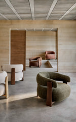 GRANITE Chenille armchair with solid ash wood legs