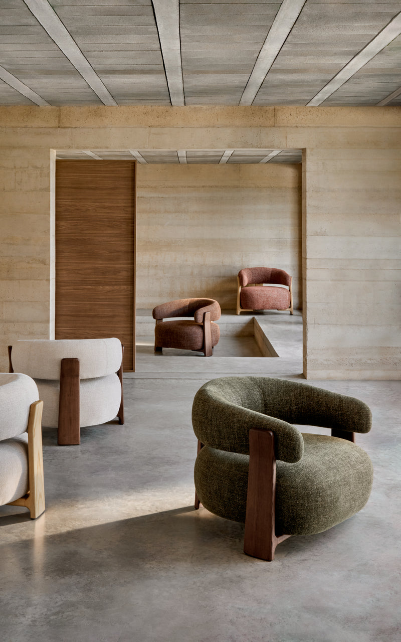 GRANITE Chenille armchair with solid ash wood legs