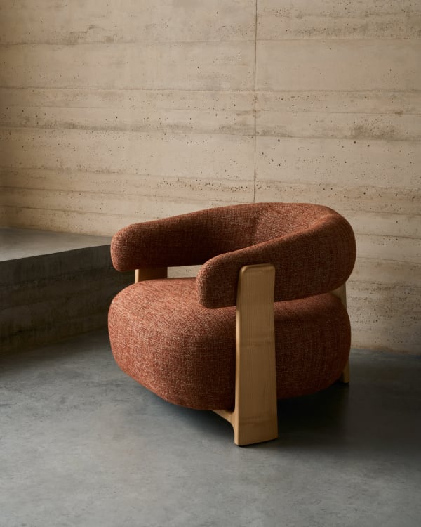 GRANITE Chenille armchair with solid ash wood legs