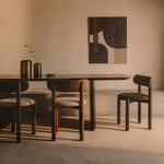 NEBAI chair in brown chenille with a solid oak wood structure and walnut finish