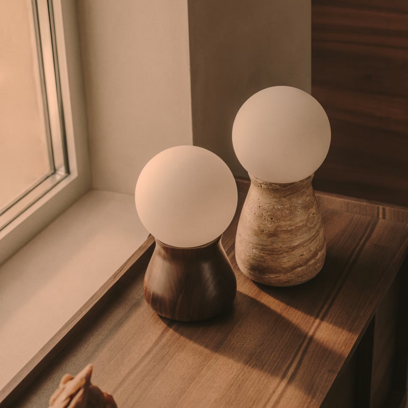 OKENI table lamp made of walnut veneer and glass