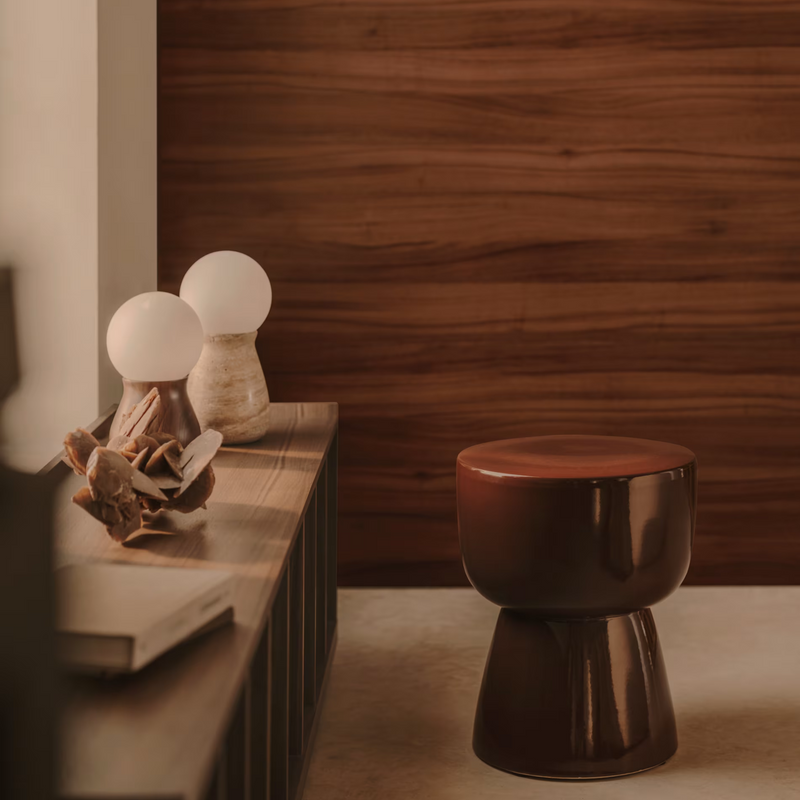 OKENI table lamp made of walnut veneer and glass
