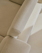 AURUM 3-seater ecru sofa with reclining headrest and a matt grey metal base, 240 cm