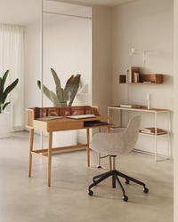 ARAXI Writing desk in veneer, solid ash wood and rattan 105 x 62 cm