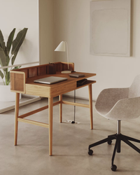 ARAXI Writing desk in veneer, solid ash wood and rattan 105 x 62 cm