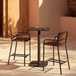 ALGUERET Stool Solid Eucalyptus Wood Natural Finish and Black Aluminum