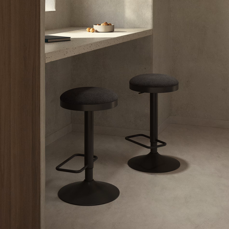 ZAIB stool in chenille fabric and steel legs, height 63-84 cm