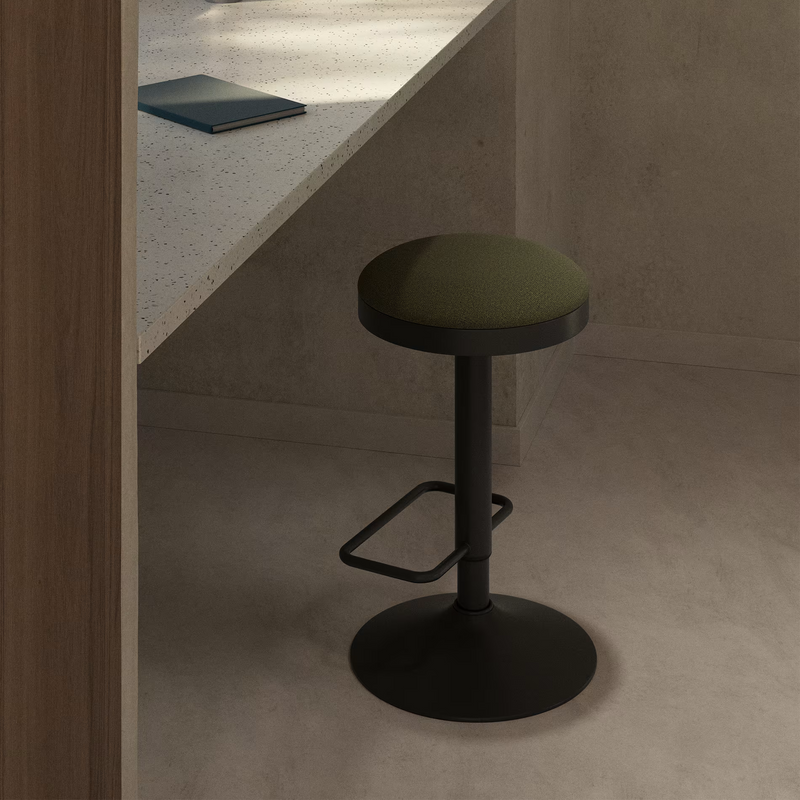 ZAIB stool in chenille fabric and steel legs, height 63-84 cm