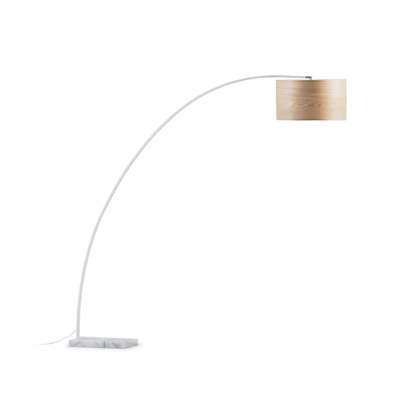 JUHE Ash veneer floor lamp in white steel and marble