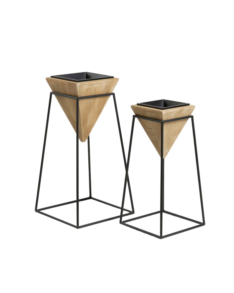 STARED Set of 2 wooden planters with metal legs