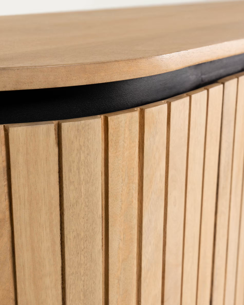 LICIA Komoda od punog drva manga s 4 vrata i metalom u crnoj boji, 170 x 80 cm