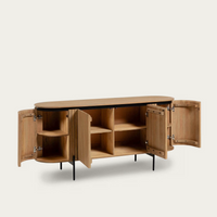 LICIA Solid mango wood sideboard with 4 doors and black finish metal, 170 x 80 cm