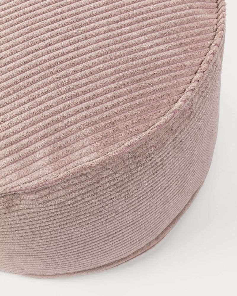 WILMA Large pouffe in pink wide seam corduroy, Ø 70 cm