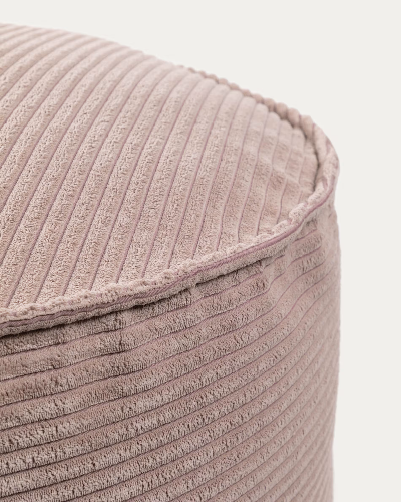 WILMA Large pouffe in pink wide seam corduroy, Ø 70 cm