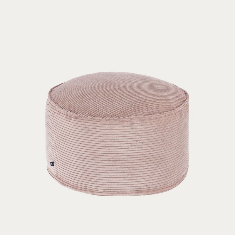 WILMA Large pouffe in pink wide seam corduroy, Ø 70 cm