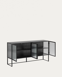 TRIXIE Steel sideboard with 4 doors in a black painted finish, 160 x 81 cm