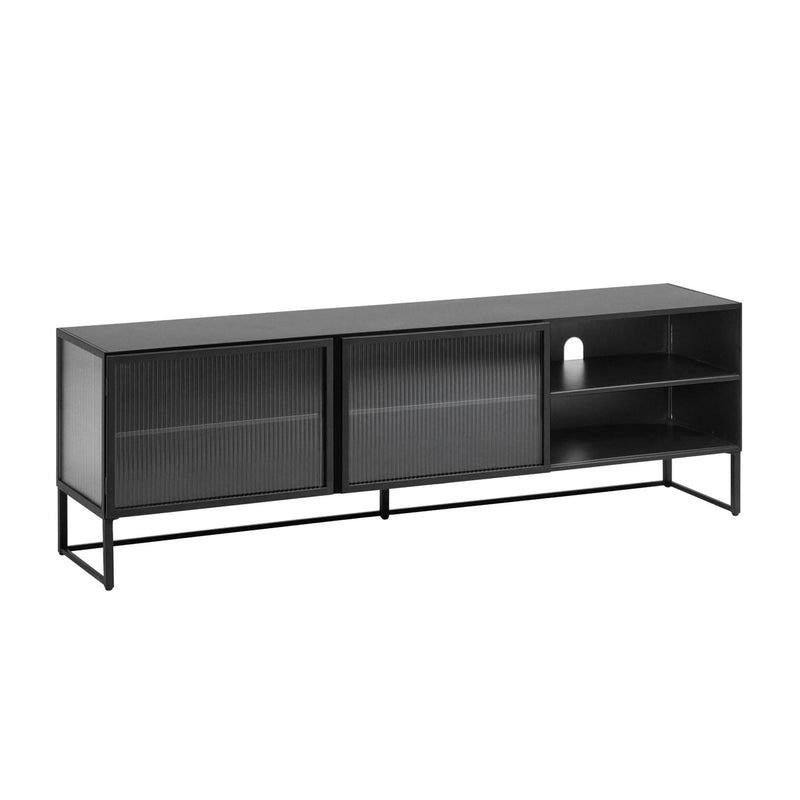 TRIXIE Steel TV stand with 2 doors in a black painted finish, 180 x 50 cm