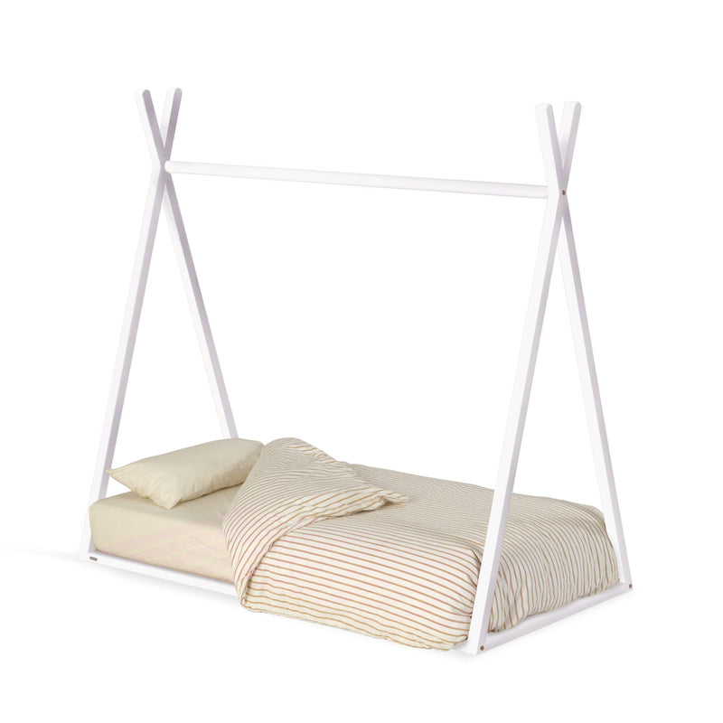 MARALIS Teepee bed made of solid beech wood with a white finish, for 70 x 140 cm mattresses