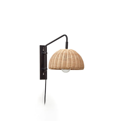 DAMILA Wall light in rattan and black metal