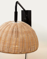 DAMILA Wall light in rattan and black metal