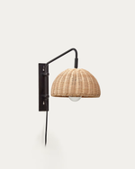 DAMILA Wall light in rattan and black metal