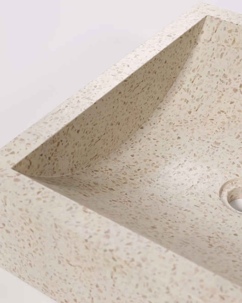 DELINA Square countertop washbasin in white terrazzo
