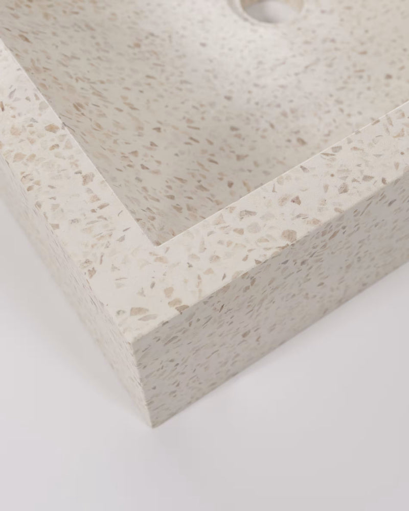 DELINA Square countertop washbasin in white terrazzo