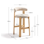 GRANITE Stool made of beige chenille and solid ash wood