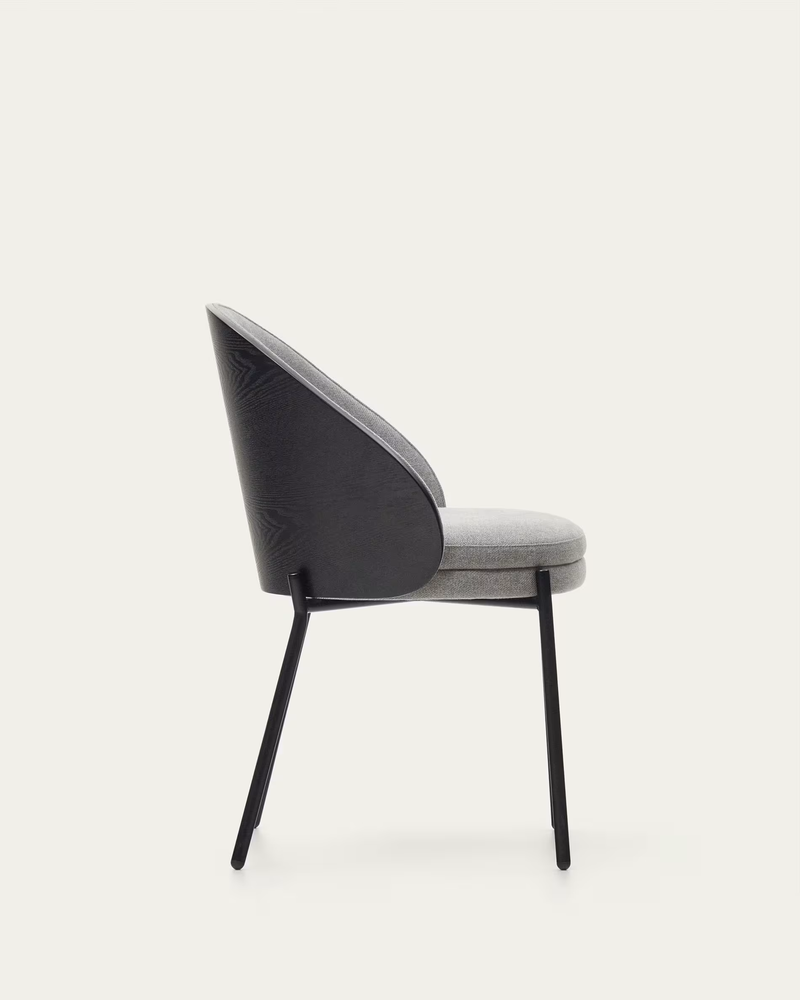 EAMY Light grey chair in an ash wood veneer with a black finish and black metal