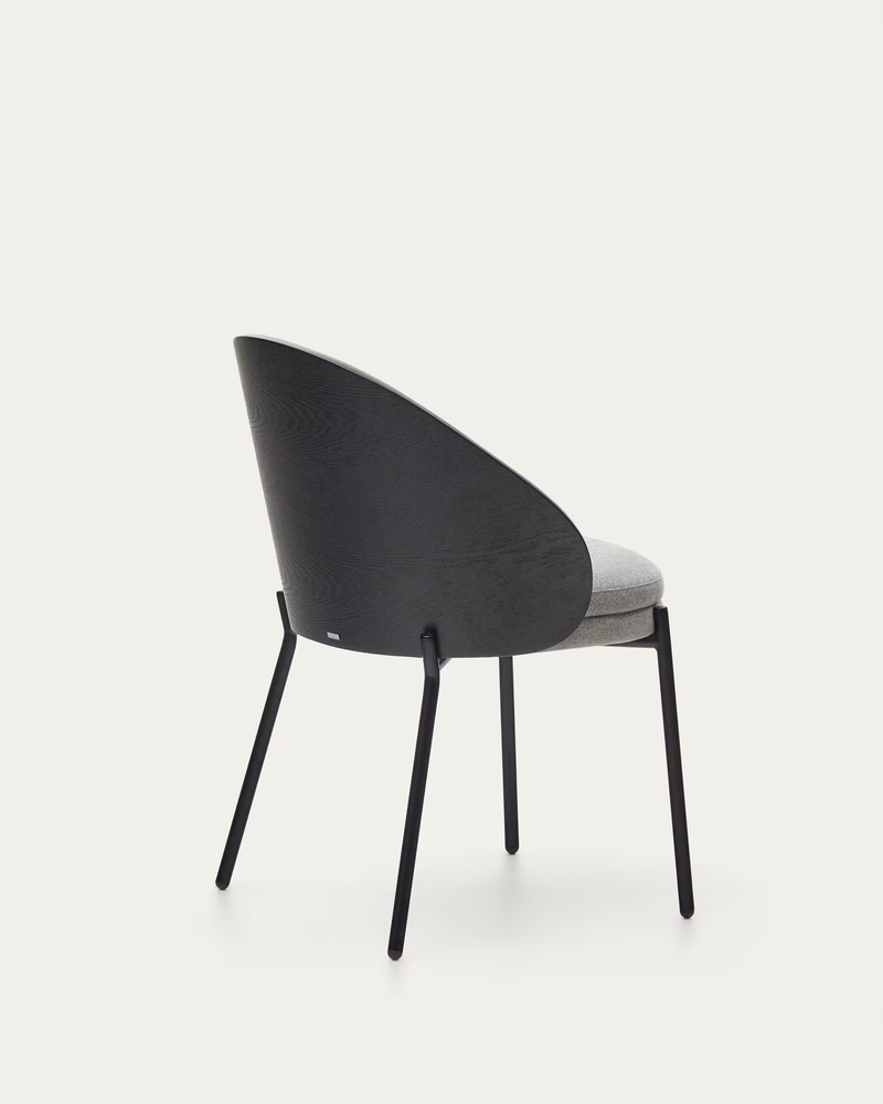 EAMY Light grey chair in an ash wood veneer with a black finish and black metal