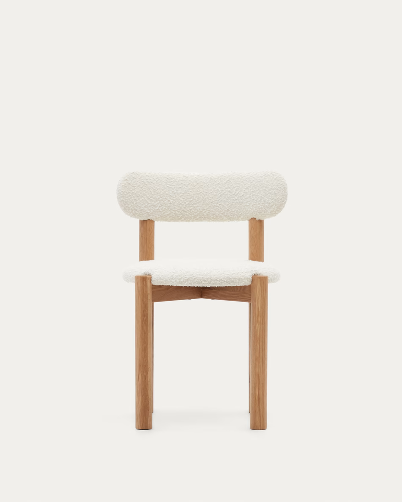 NEBAI chair in white fleece and solid oak wood structure with natural finish