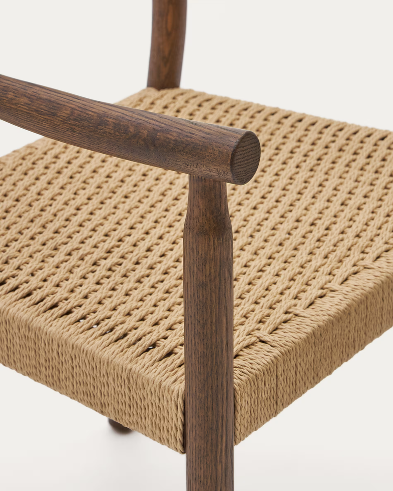 YALIA chair in solid oak with walnut finish and rope seat