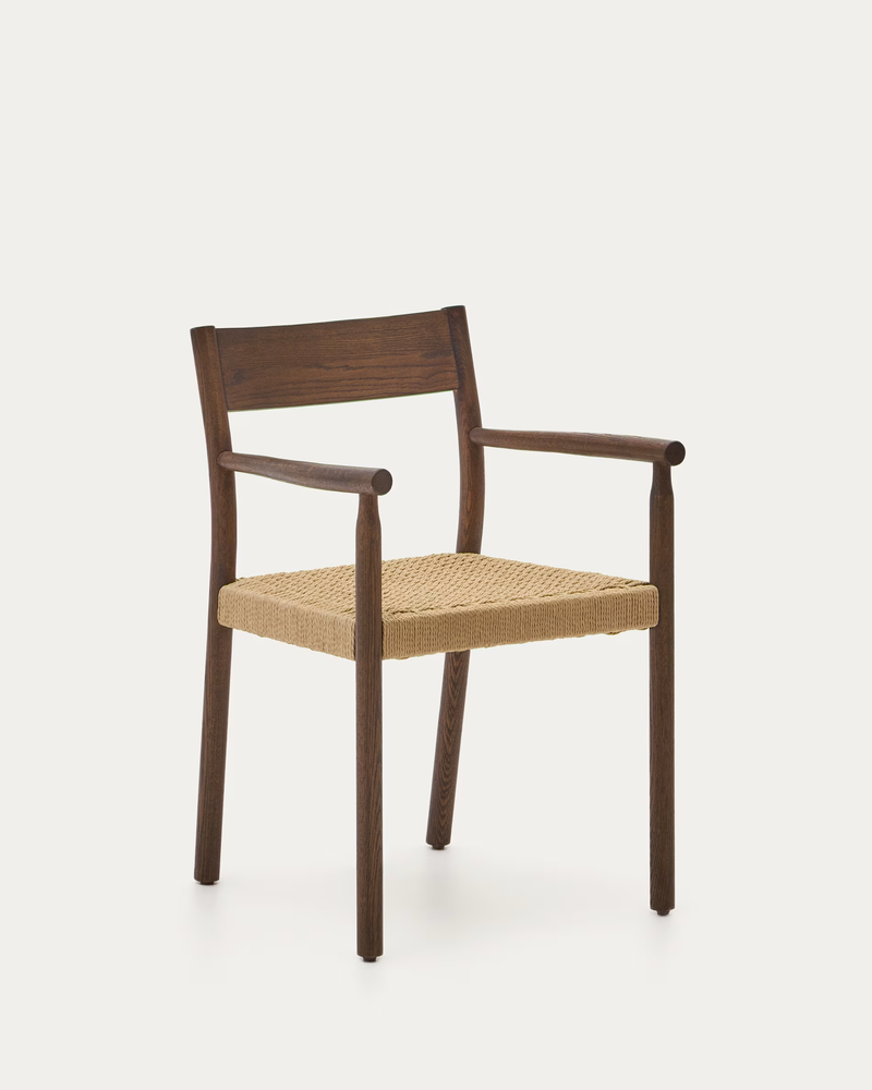 YALIA chair in solid oak with walnut finish and rope seat