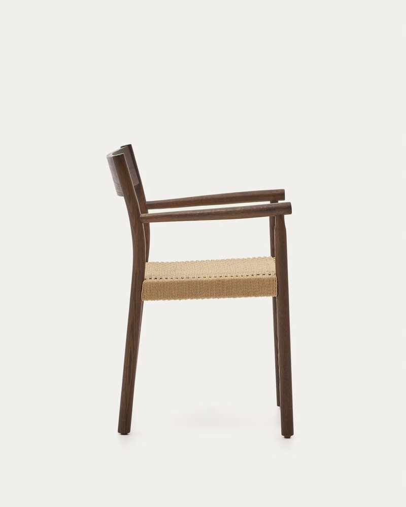 YALIA chair in solid oak with walnut finish and rope seat