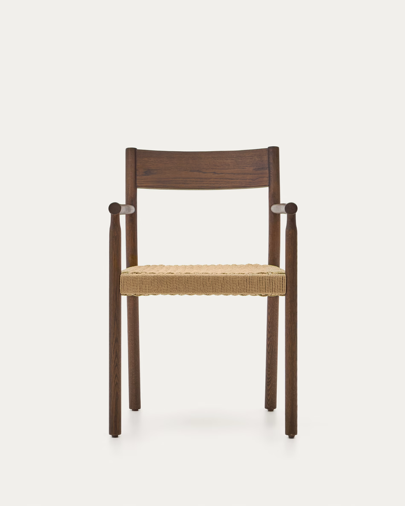 YALIA chair in solid oak with walnut finish and rope seat