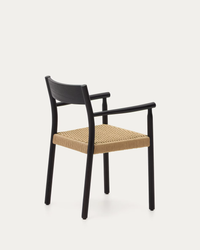 YALIA chair in solid oak with black finish and rope seat