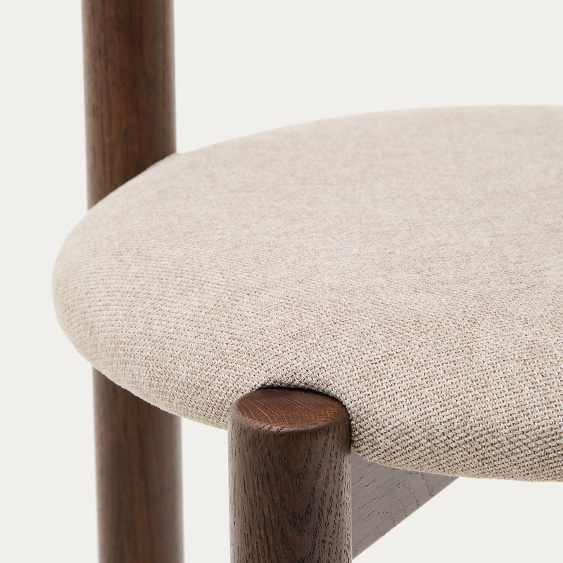 NEBAI chair in brown chenille with a solid oak wood structure and walnut finish