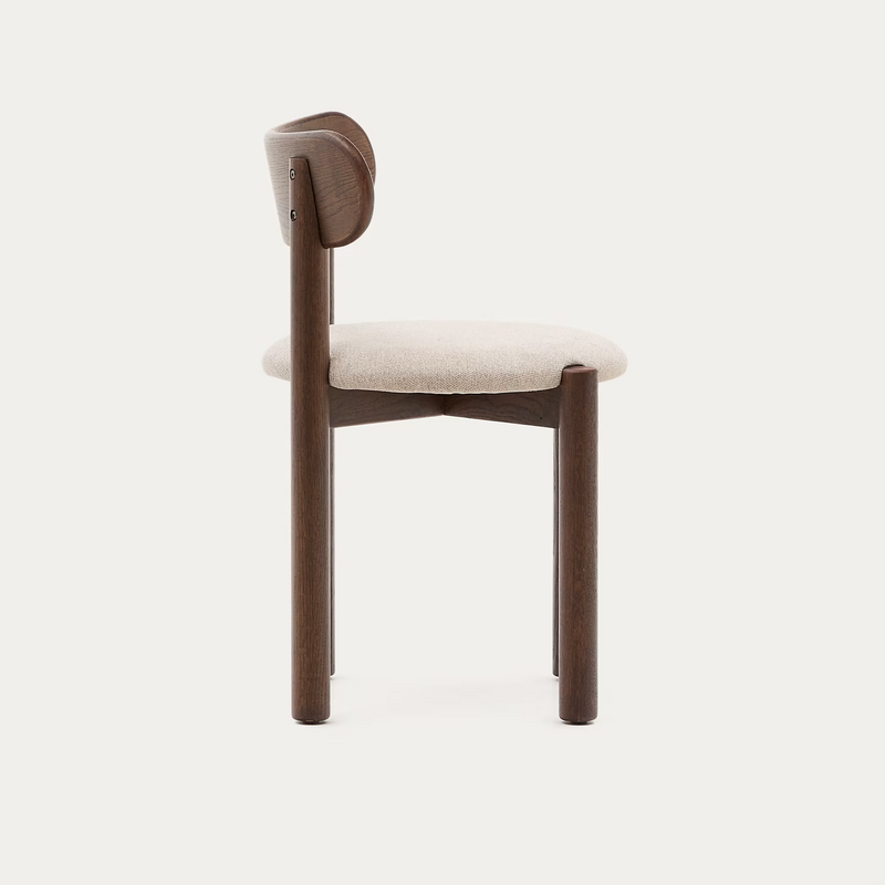 NEBAI chair in brown chenille with a solid oak wood structure and walnut finish