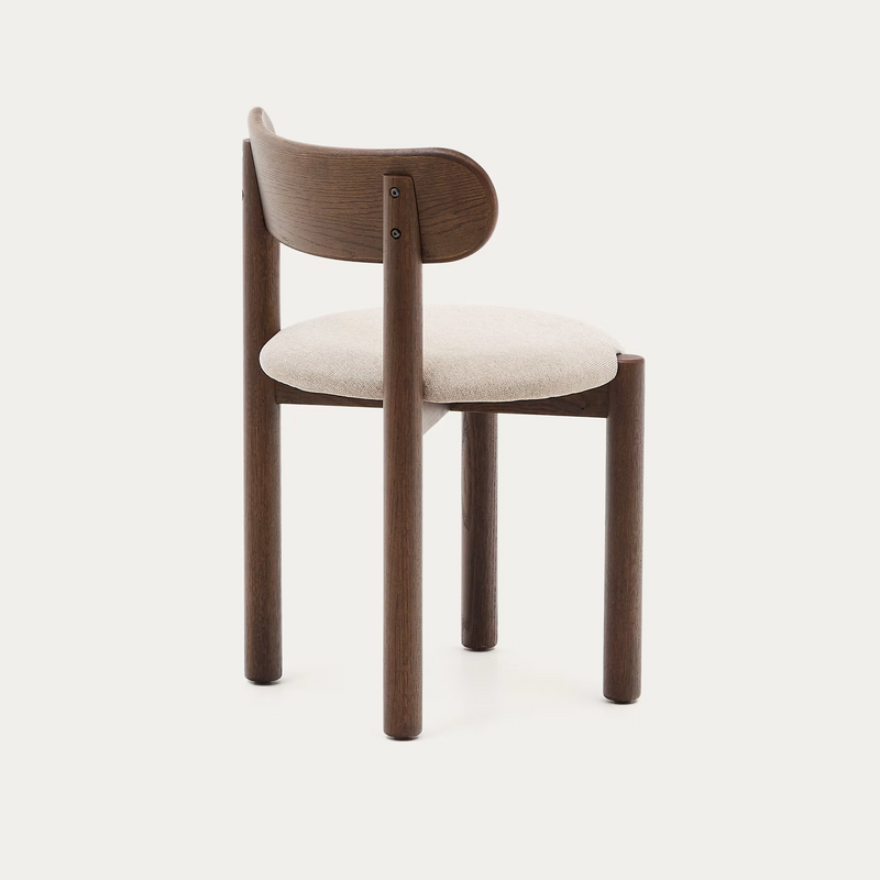 NEBAI chair in brown chenille with a solid oak wood structure and walnut finish